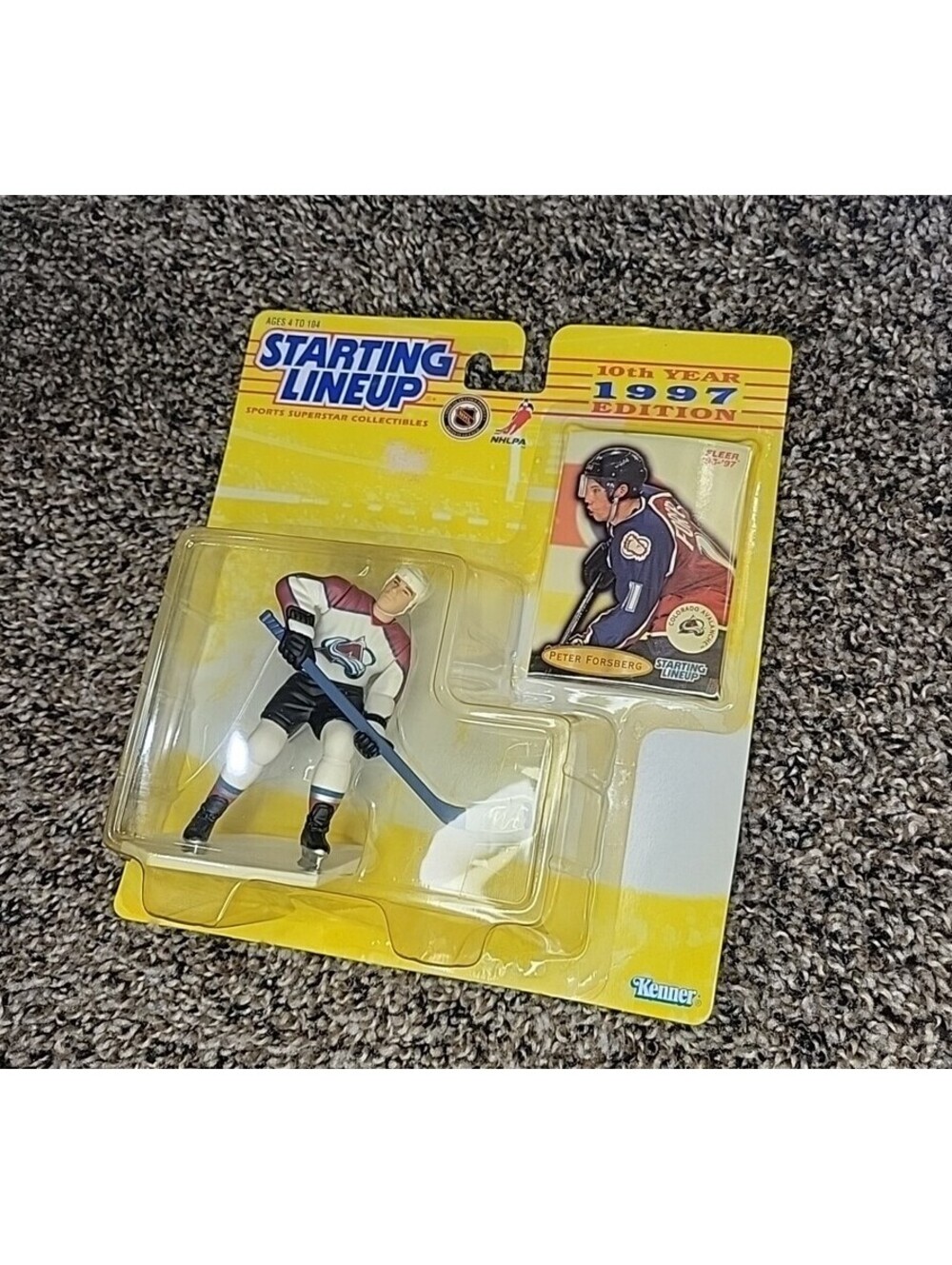 Vtg 1997 NIP Starting LineUp Figure & Card NHL Peter Forsberg Colorado Avalanche